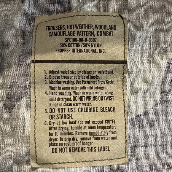 Trousers, Hot Weather, Woodland Camouflage Pattern, Combat. Size Large Long - Picture 11 of 11